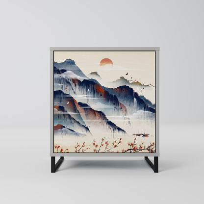 Credenza JAPANESE LANDSCAPE a 1 anta con finitura grigia