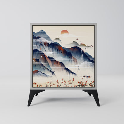 Credenza JAPANESE LANDSCAPE a 1 anta con finitura grigia