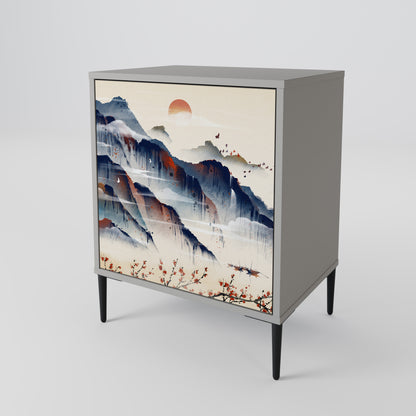 Credenza JAPANESE LANDSCAPE a 1 anta con finitura grigia