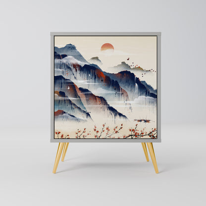 Credenza JAPANESE LANDSCAPE a 1 anta con finitura grigia