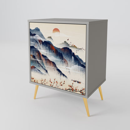 Credenza JAPANESE LANDSCAPE a 1 anta con finitura grigia