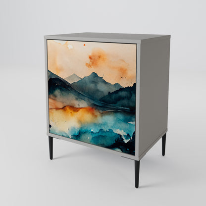 Credenza a 1 anta OMINOUS MOUNTAINS con finitura grigia