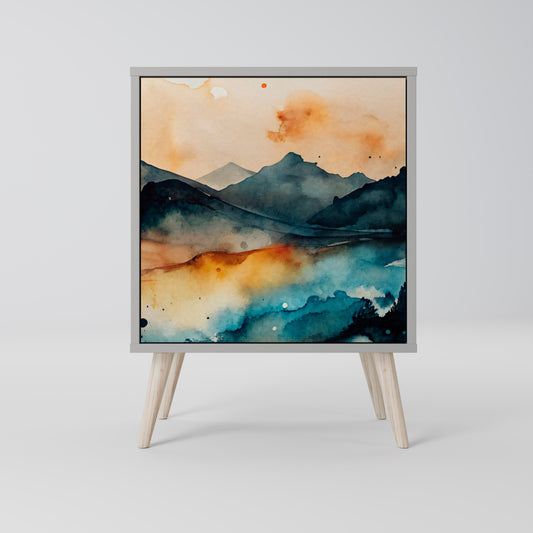 Credenza a 1 anta OMINOUS MOUNTAINS con finitura grigia