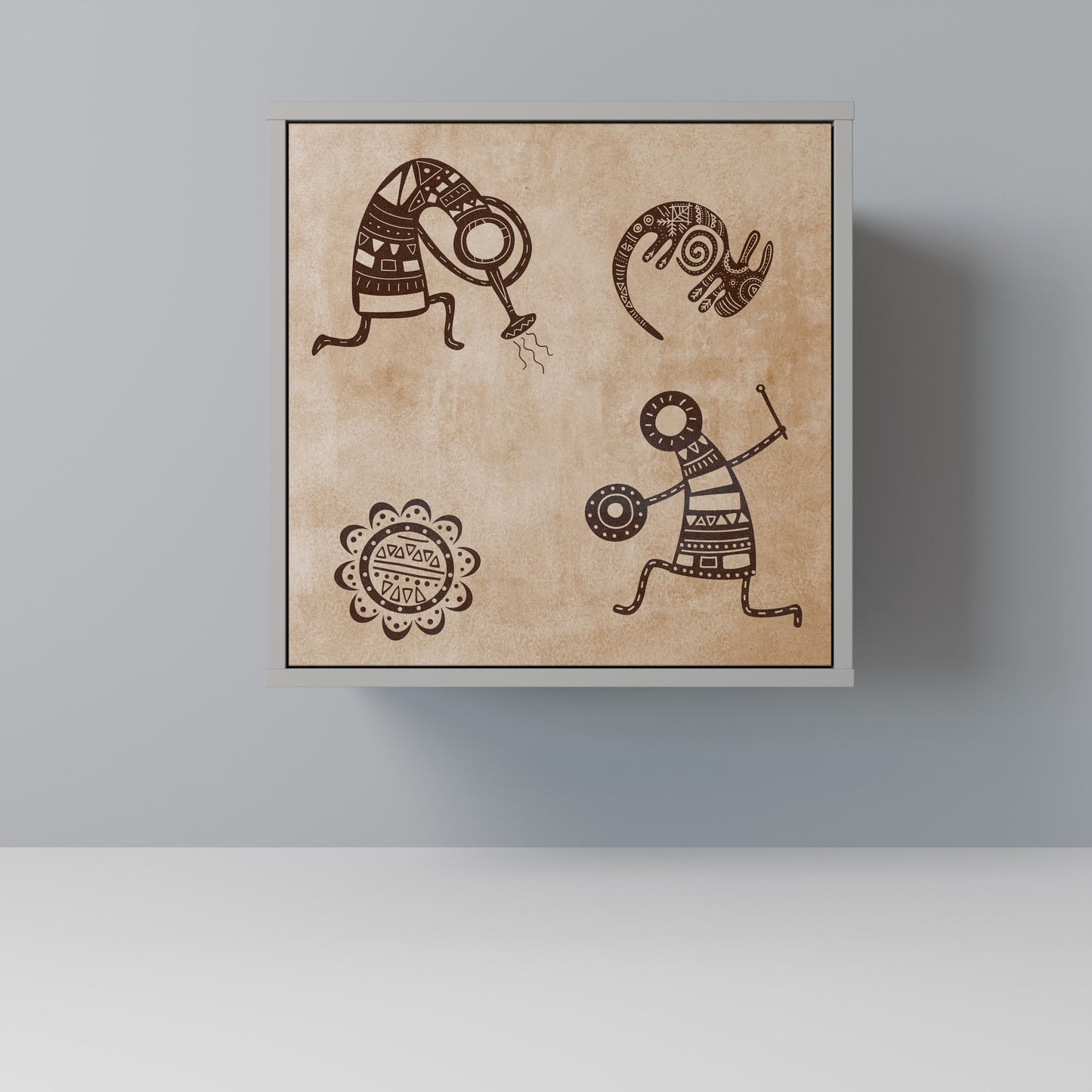 Credenza a 1 anta in stile africano con finitura grigia