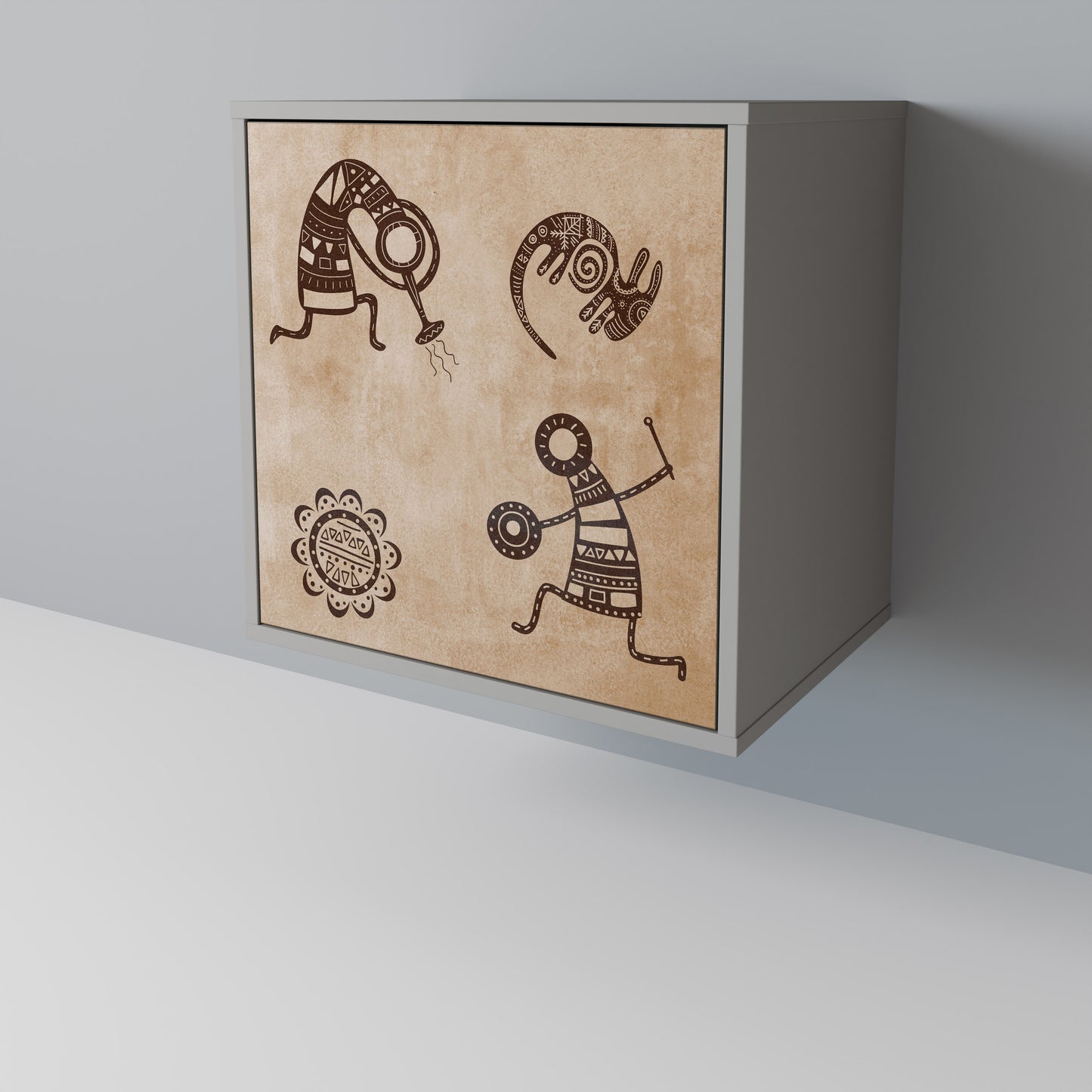 Credenza a 1 anta in stile africano con finitura grigia