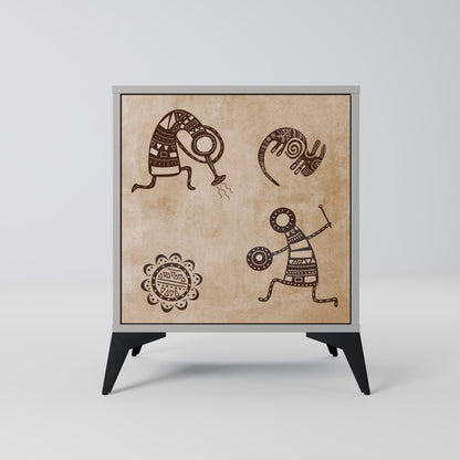 Credenza a 1 anta in stile africano con finitura grigia