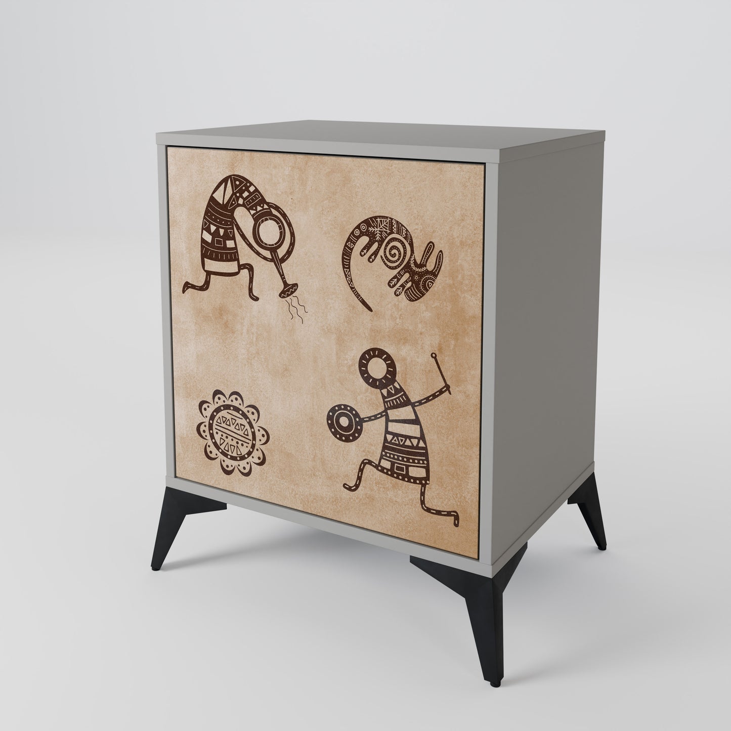 Credenza a 1 anta in stile africano con finitura grigia