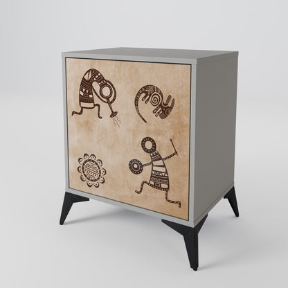 Credenza a 1 anta in stile africano con finitura grigia