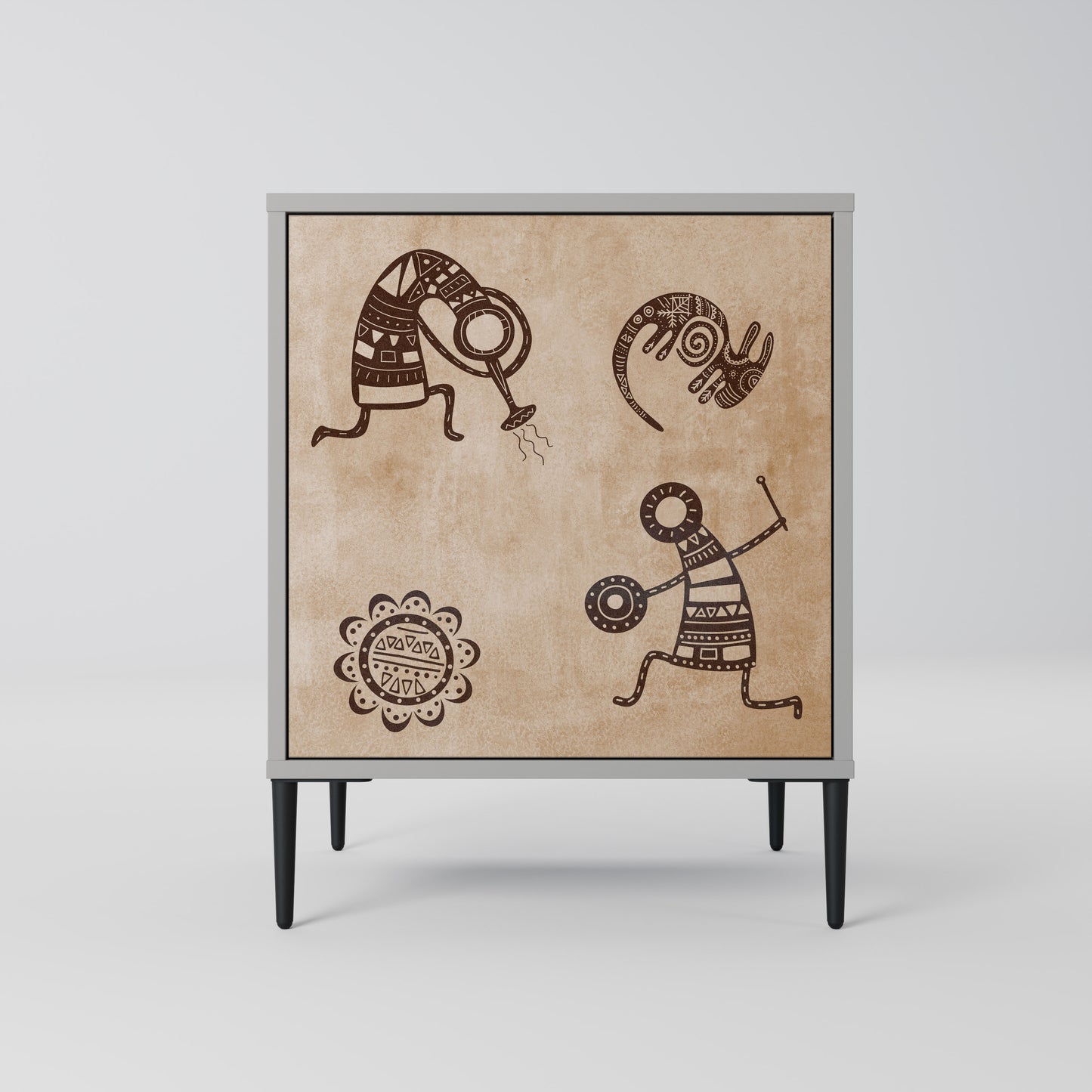 Credenza a 1 anta in stile africano con finitura grigia