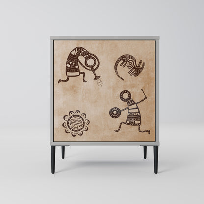 Credenza a 1 anta in stile africano con finitura grigia