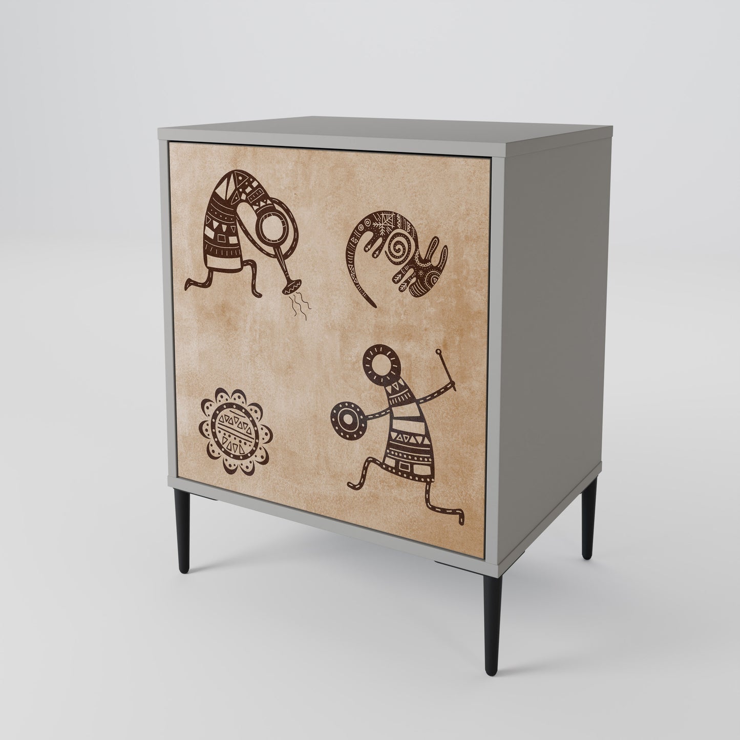 Credenza a 1 anta in stile africano con finitura grigia