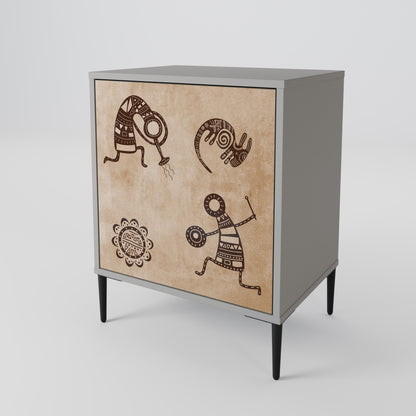 Credenza a 1 anta in stile africano con finitura grigia