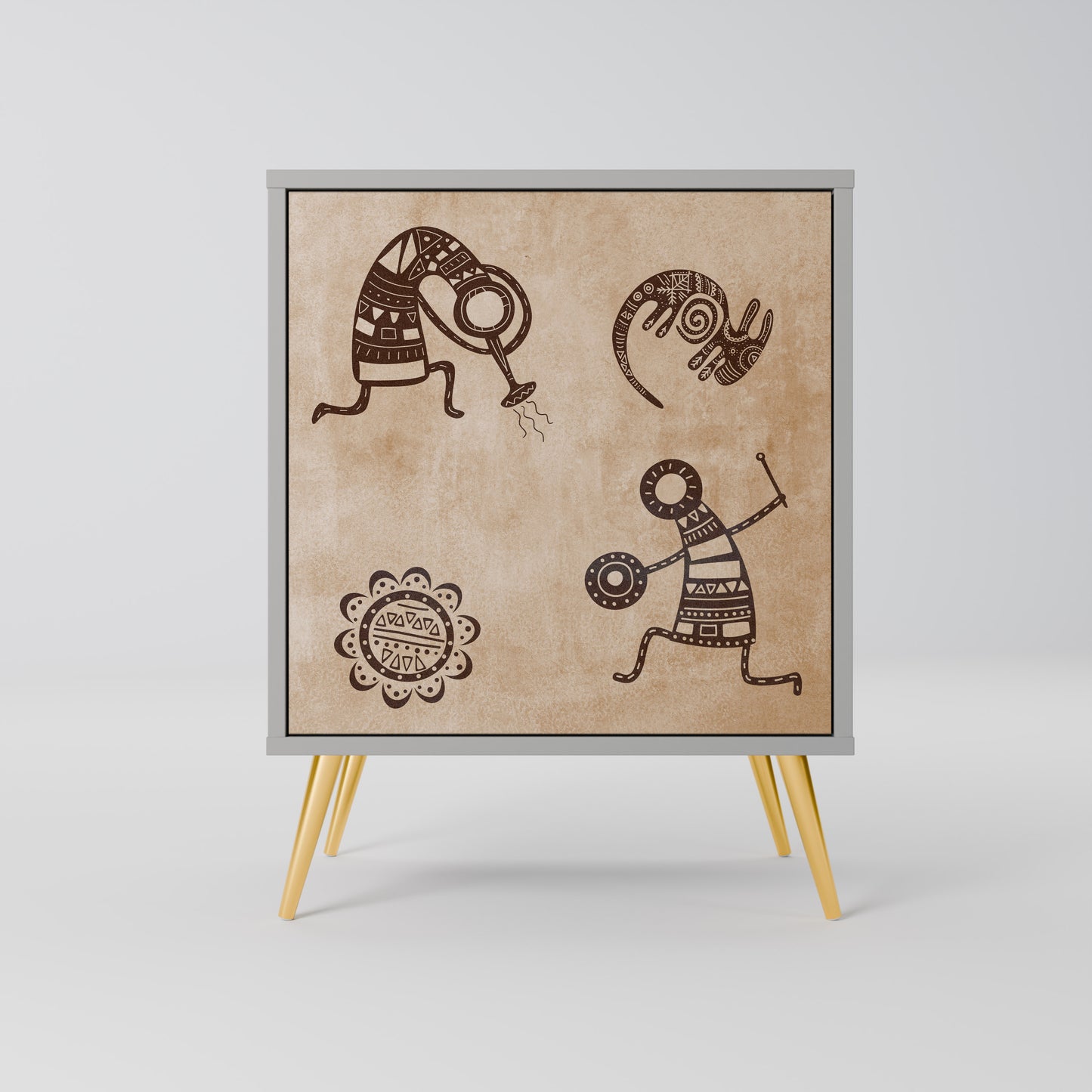 Credenza a 1 anta in stile africano con finitura grigia