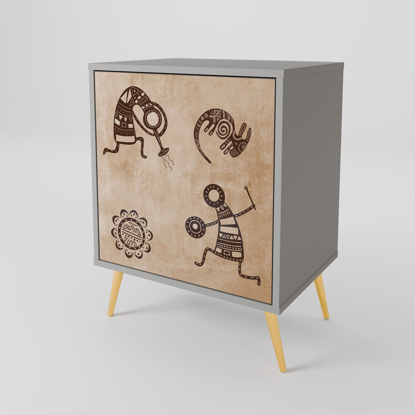 Credenza a 1 anta in stile africano con finitura grigia