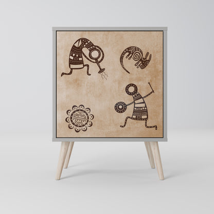 Credenza a 1 anta in stile africano con finitura grigia