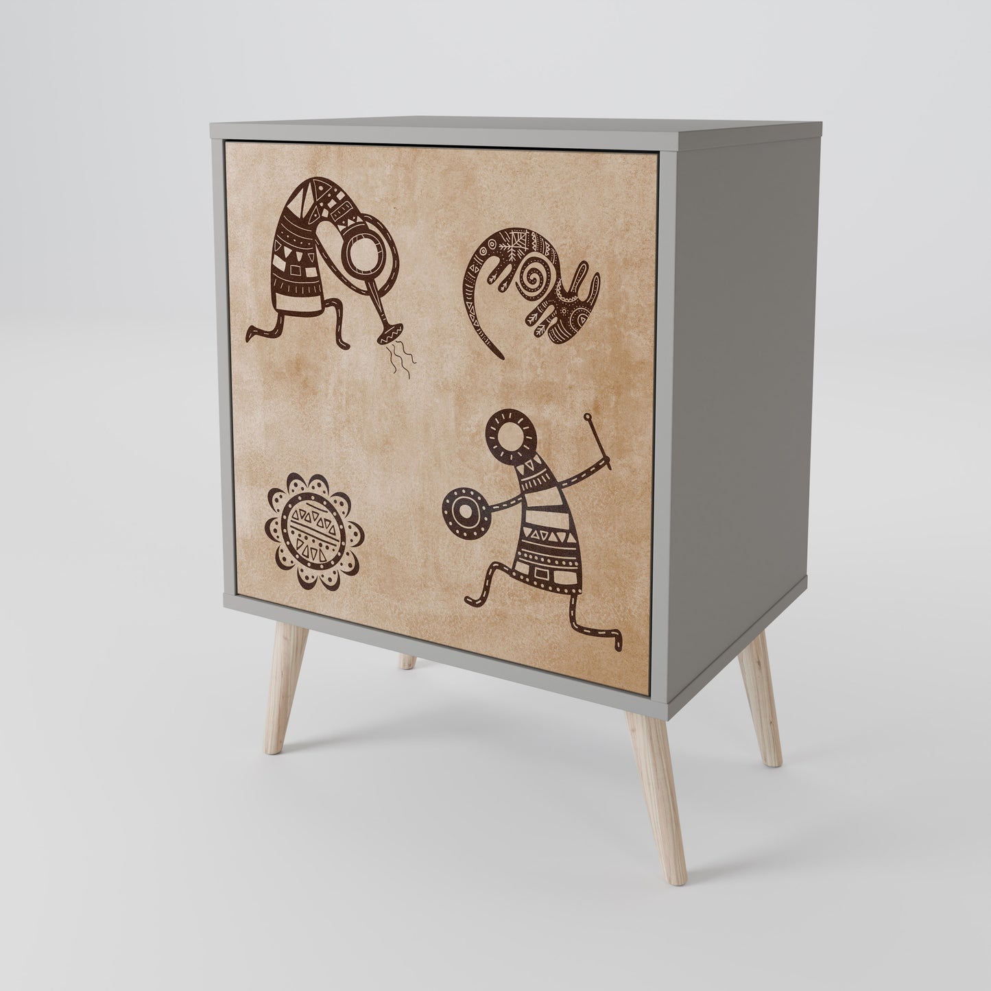 Credenza a 1 anta in stile africano con finitura grigia