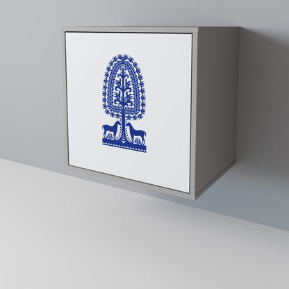 POLISH FOLK ART 1-Door Sideboard in Grey Finish