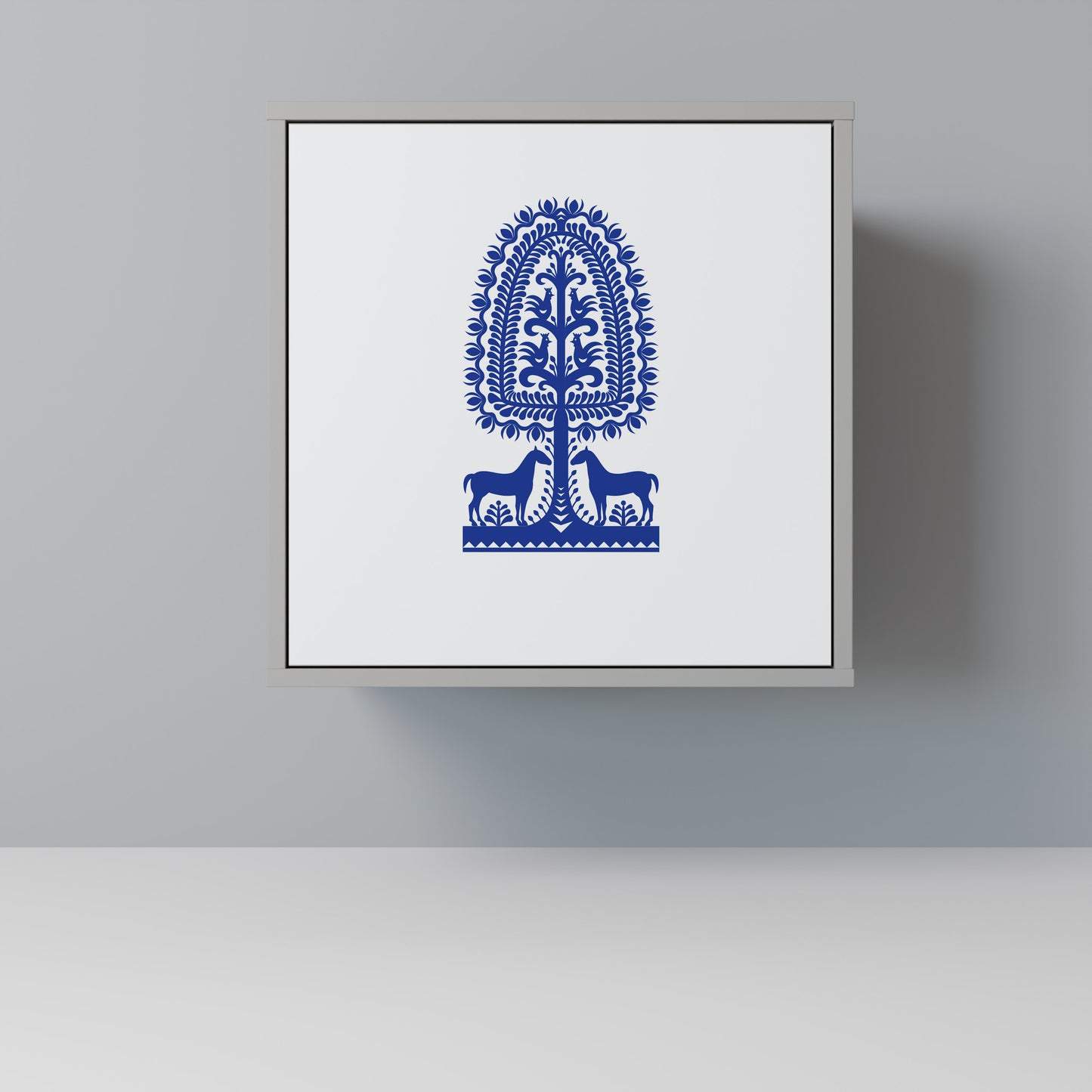 POLISH FOLK ART 1-Door Sideboard in Grey Finish