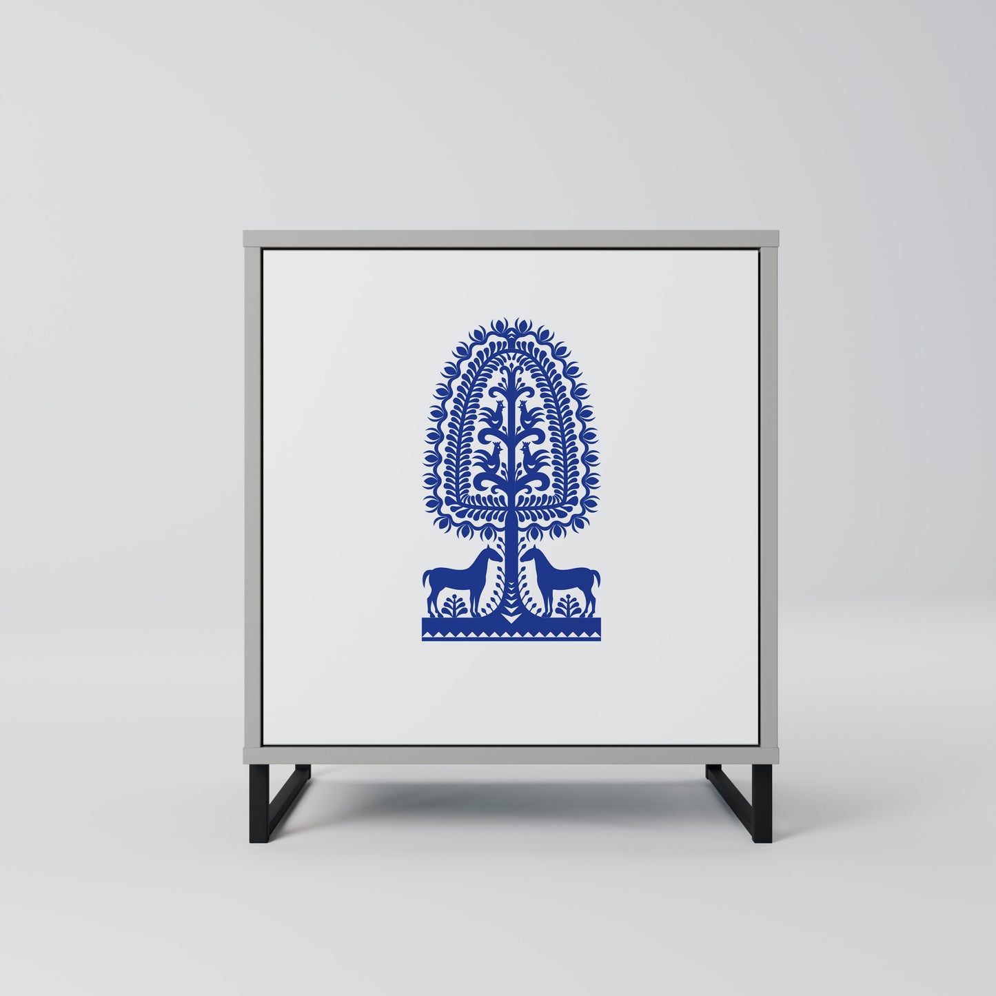 POLISH FOLK ART 1-Door Sideboard in Grey Finish