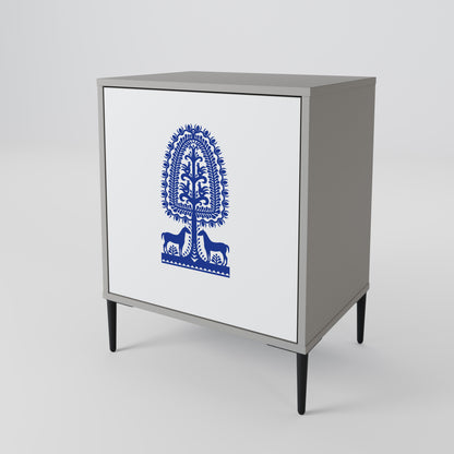 POLISH FOLK ART 1-Door Sideboard in Grey Finish