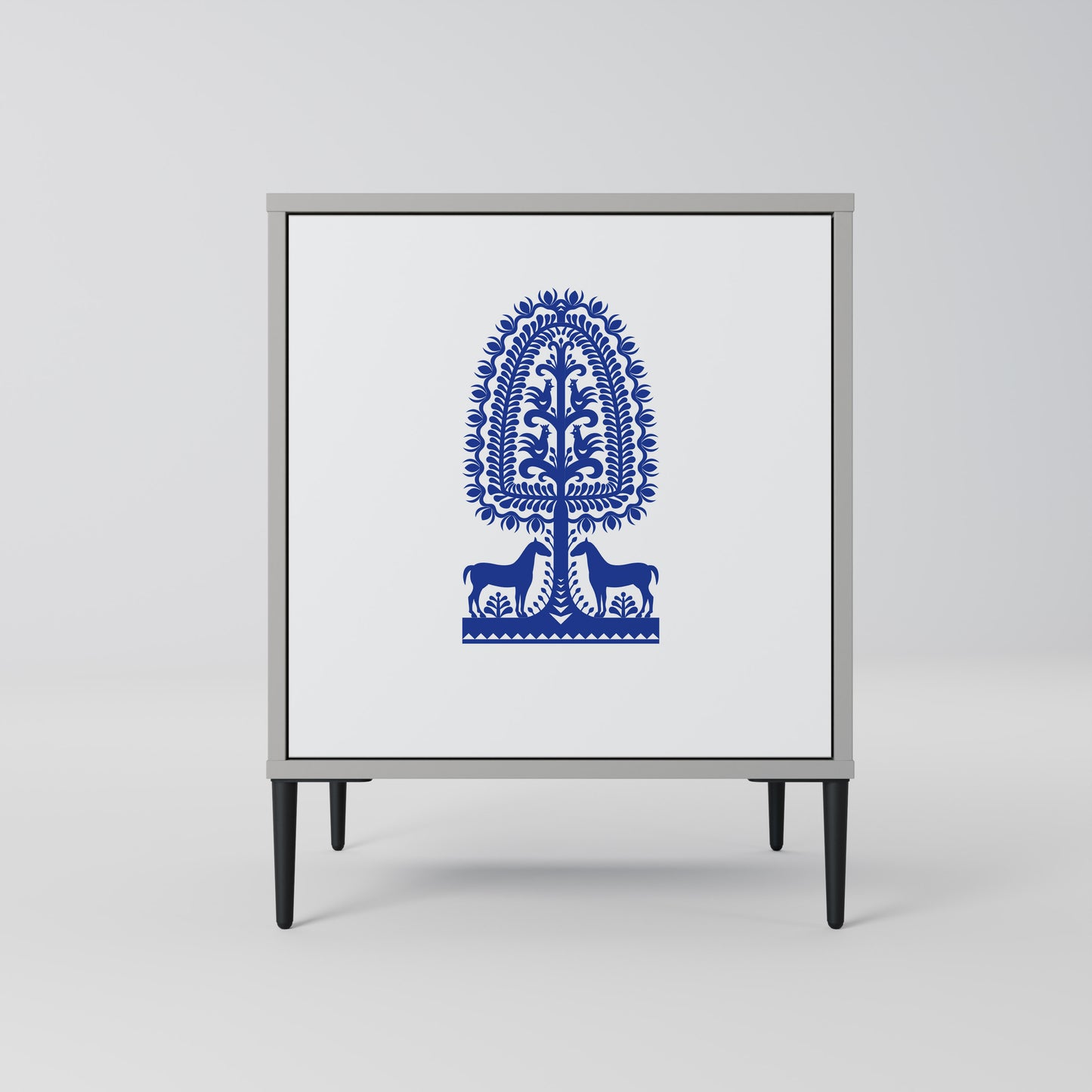 POLISH FOLK ART 1-Door Sideboard in Grey Finish