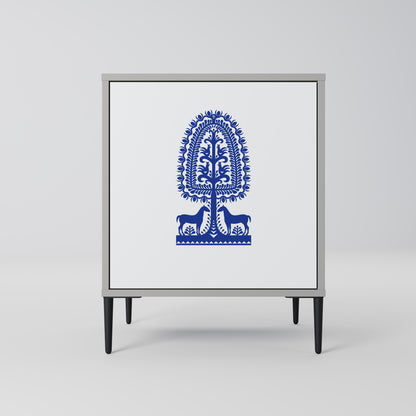 POLISH FOLK ART 1-Door Sideboard in Grey Finish