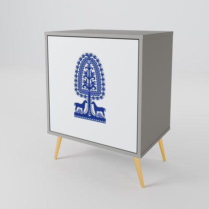 POLISH FOLK ART 1-Door Sideboard in Grey Finish