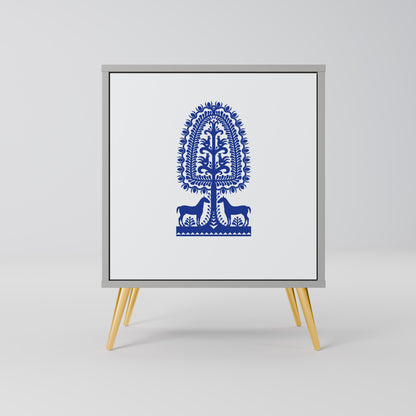 POLISH FOLK ART 1-Door Sideboard in Grey Finish