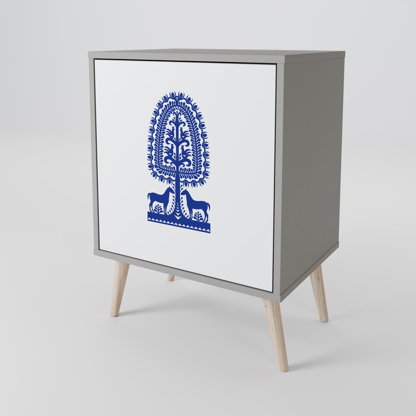 POLISH FOLK ART 1-Door Sideboard in Grey Finish