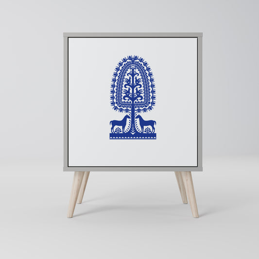 Credenza a 1 anta in stile POLACCO FOLK ART con finitura grigia