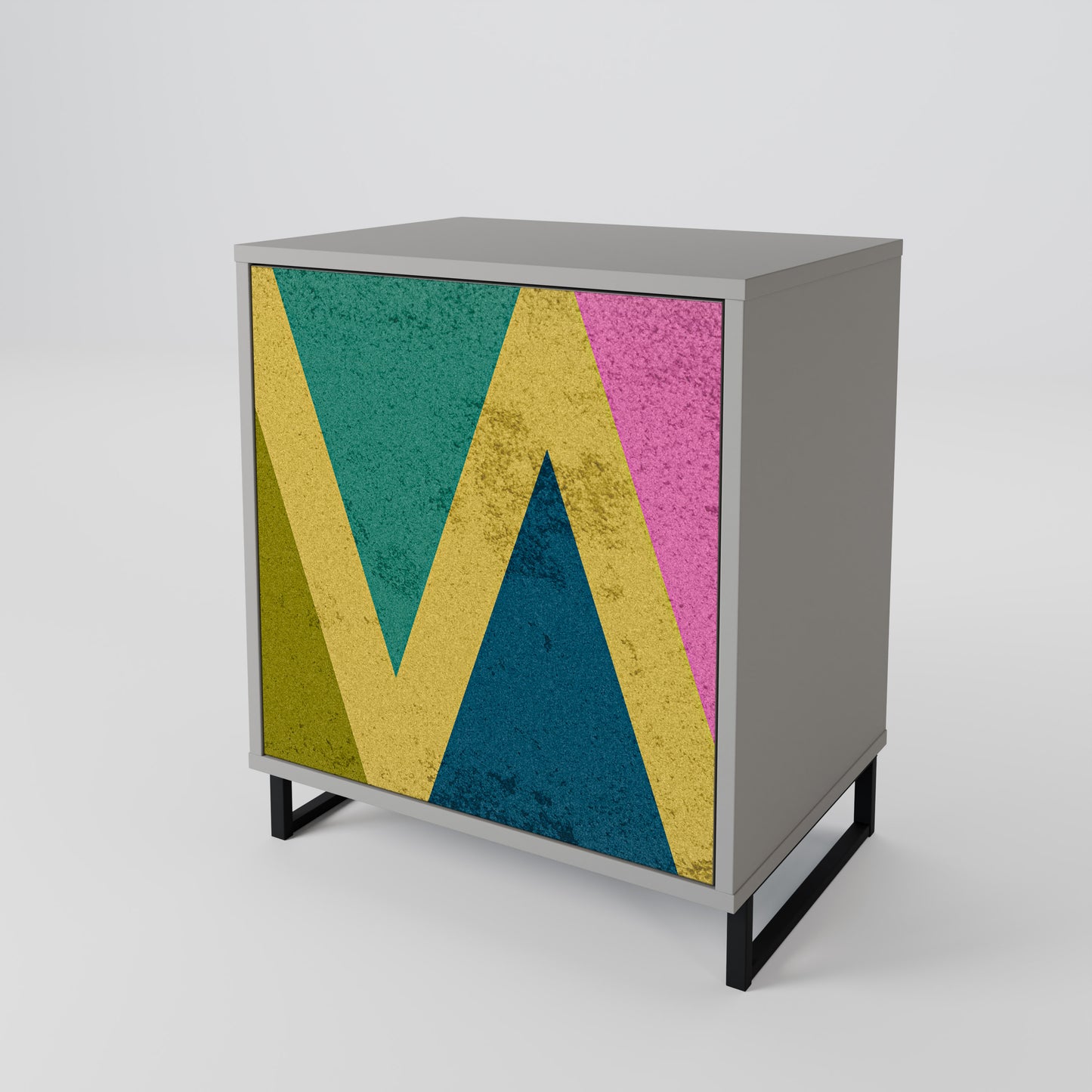 COLORFUL TRIANGLES 1-Door Sideboard in Grey Finish
