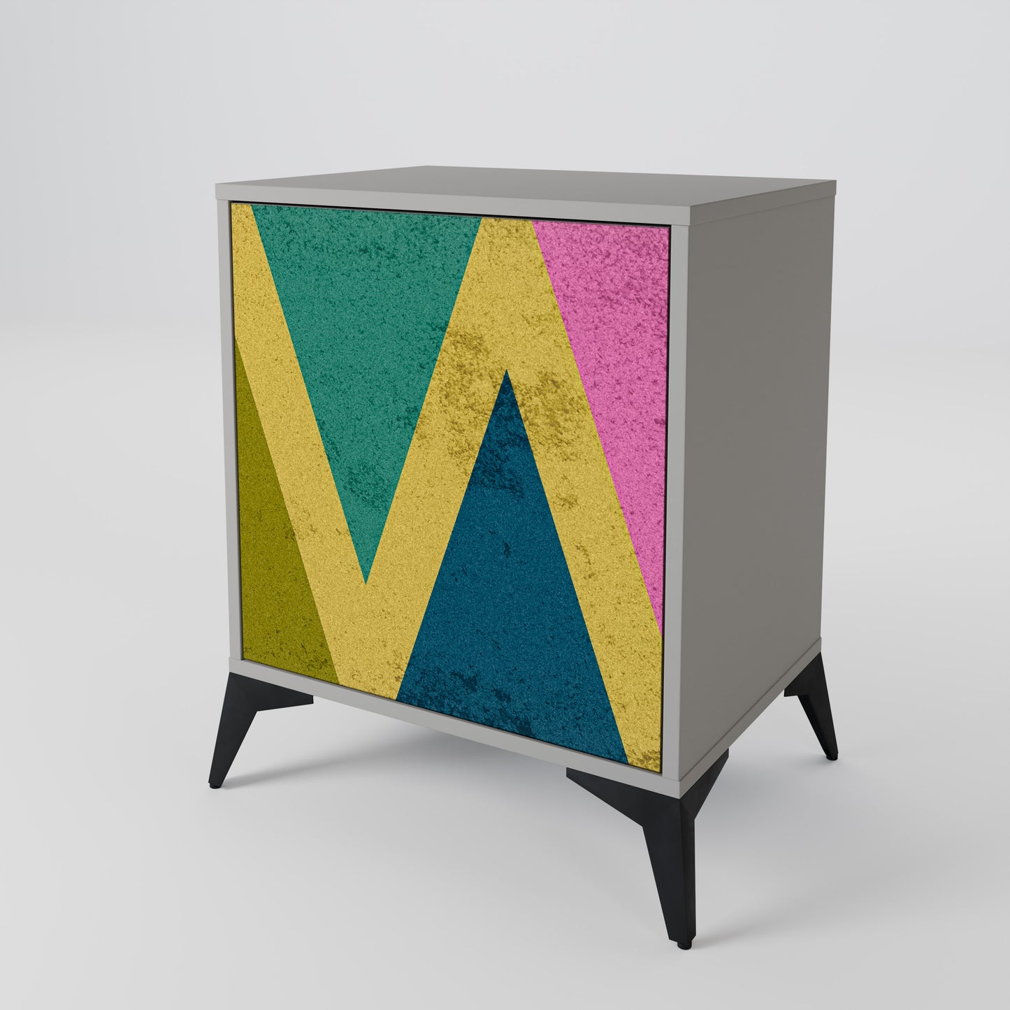 COLORFUL TRIANGLES 1-Door Sideboard in Grey Finish