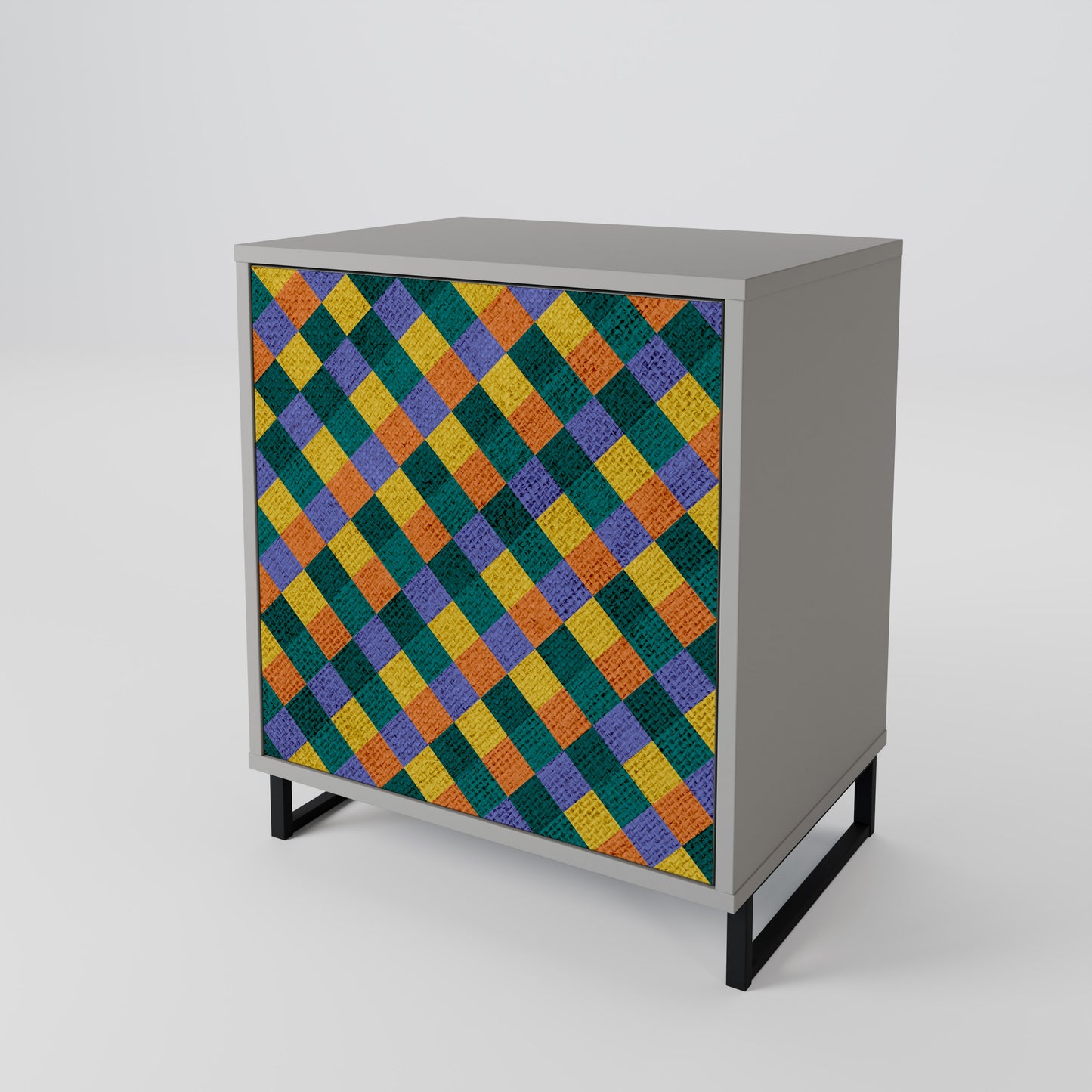 PAINTED SQUARES MIX 1-Door Sideboard in Grey Finish