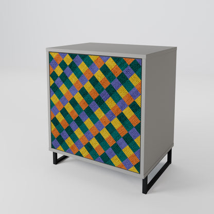 PAINTED SQUARES MIX 1-Door Sideboard in Grey Finish