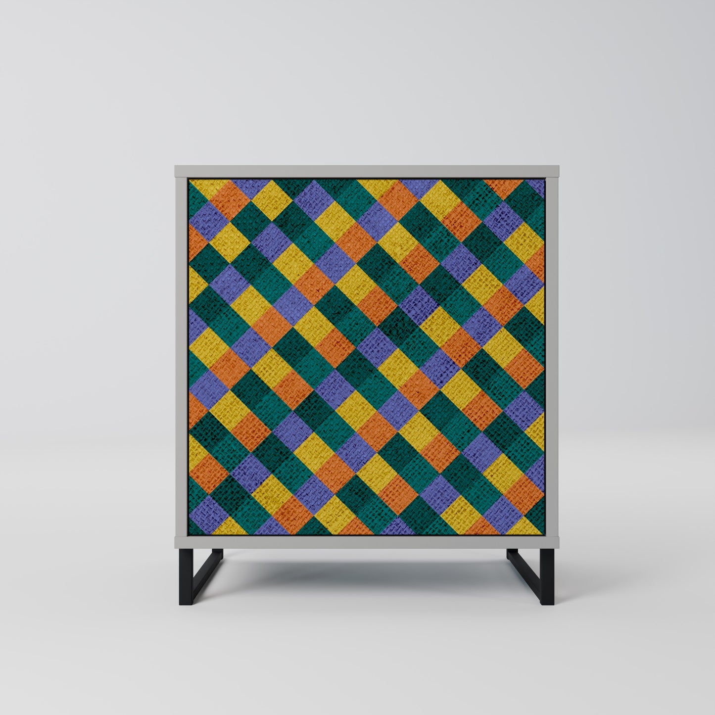 PAINTED SQUARES MIX 1-Door Sideboard in Grey Finish