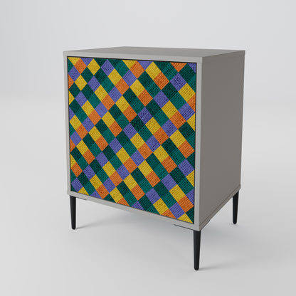 PAINTED SQUARES MIX 1-Door Sideboard in Grey Finish