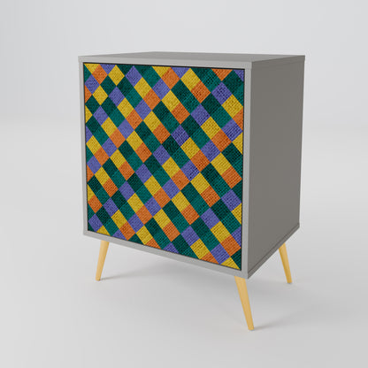 PAINTED SQUARES MIX 1-Door Sideboard in Grey Finish