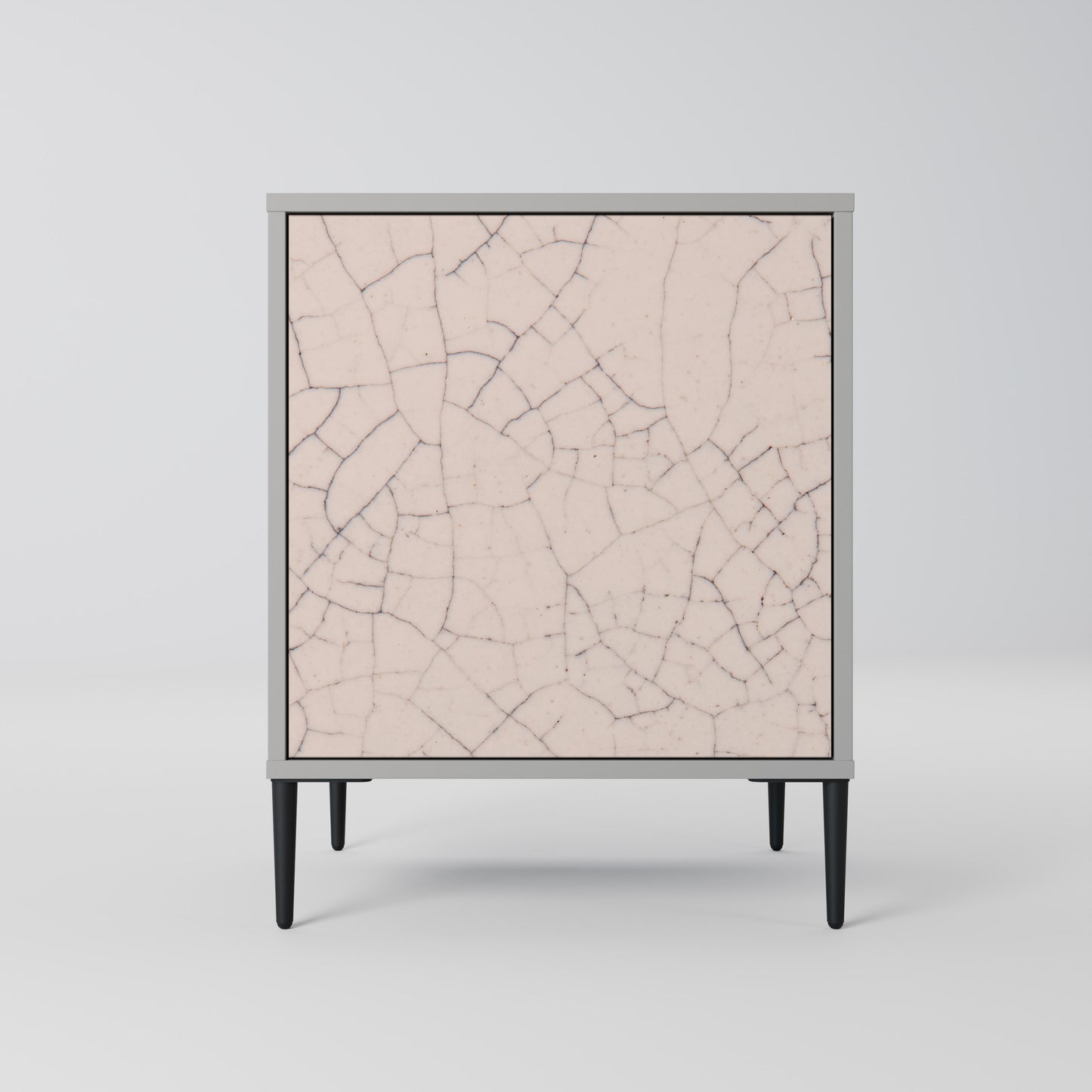 Credenza a 1 anta con texture in ceramica, finitura grigia
