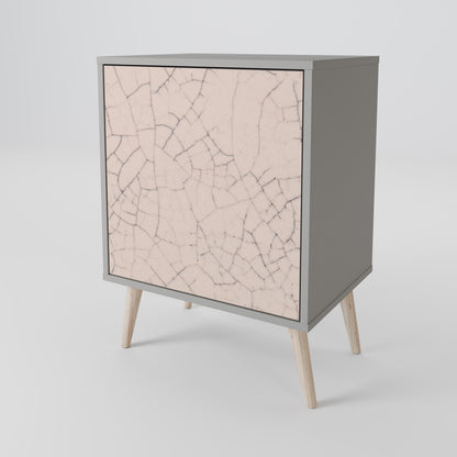 Credenza a 1 anta con texture in ceramica, finitura grigia