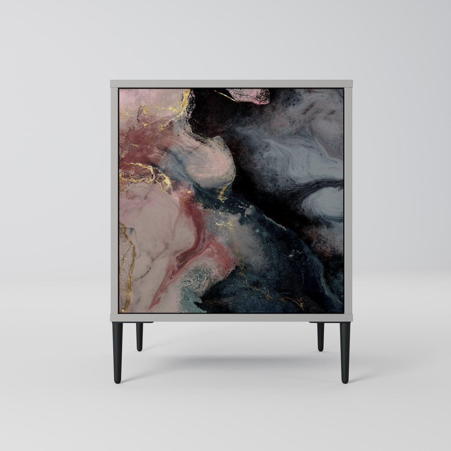 GILDED SWIRLS 1-Door Sideboard in Grey Finish