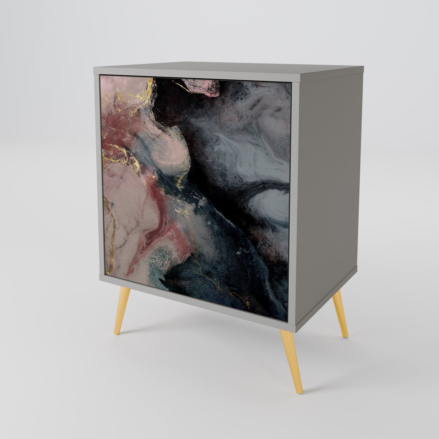 GILDED SWIRLS 1-Door Sideboard in Grey Finish