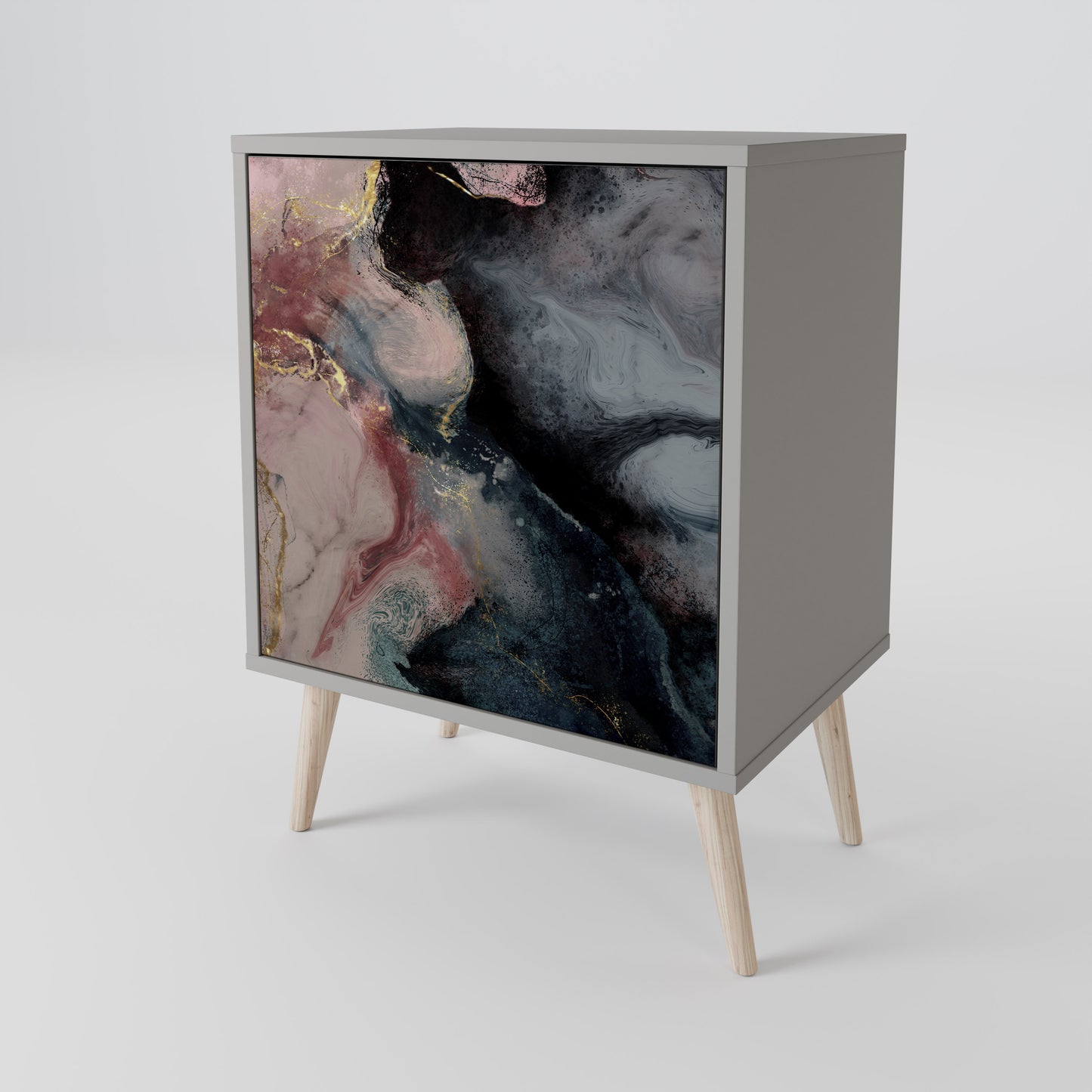 GILDED SWIRLS 1-Door Sideboard in Grey Finish