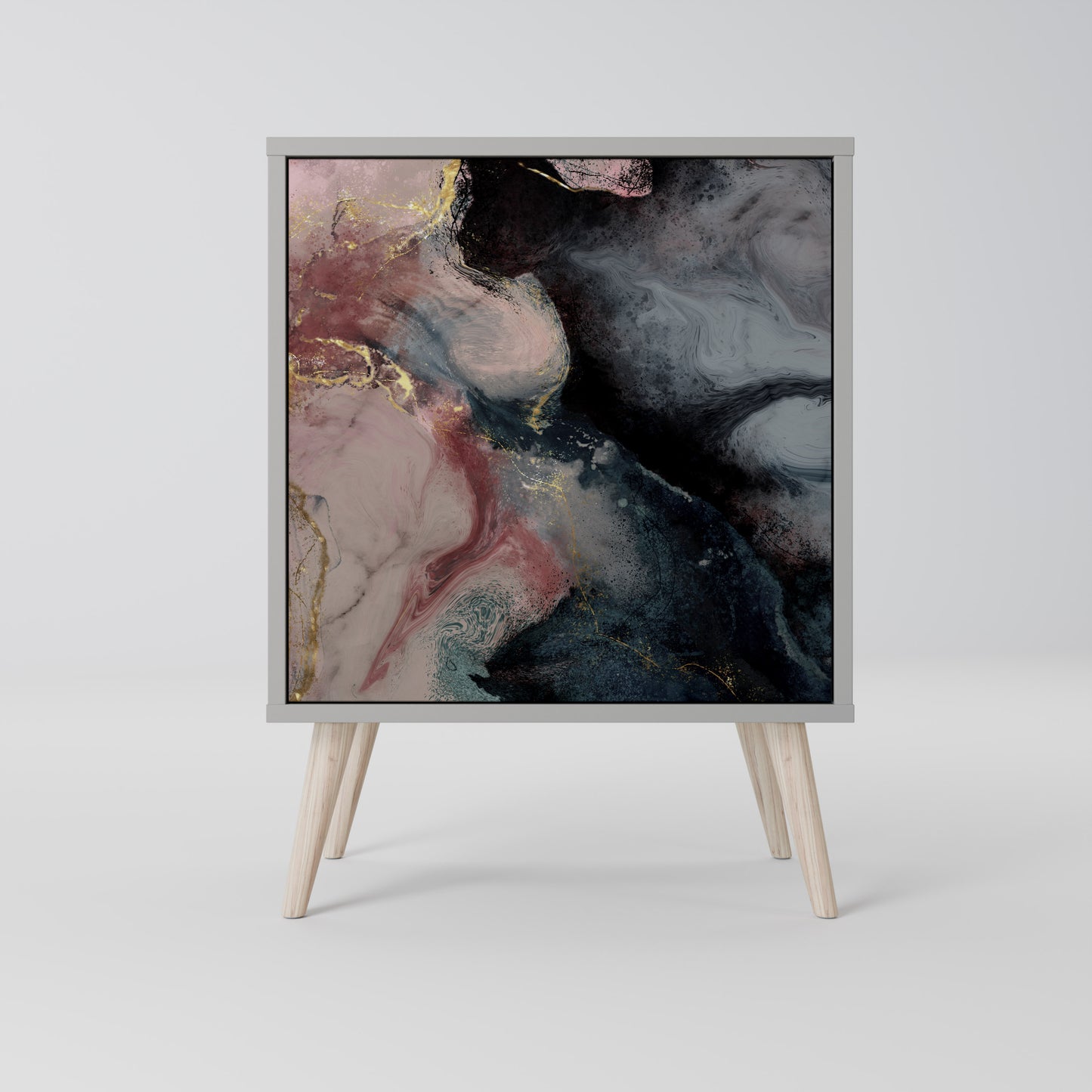 GILDED SWIRLS 1-Door Sideboard in Grey Finish