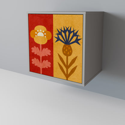 Credenza SCANDIC FLOWERET a 1 anta con finitura grigia