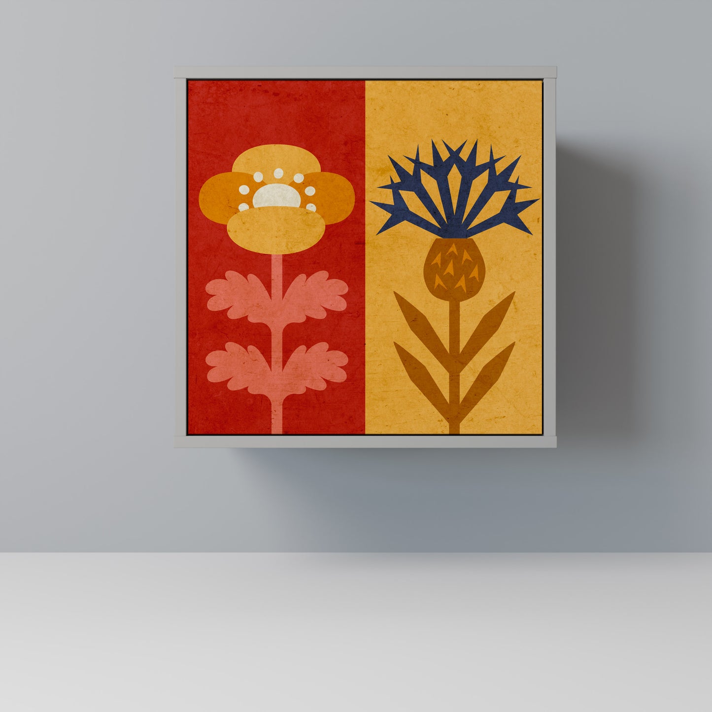 Credenza SCANDIC FLOWERET a 1 anta con finitura grigia