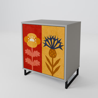 Credenza SCANDIC FLOWERET a 1 anta con finitura grigia