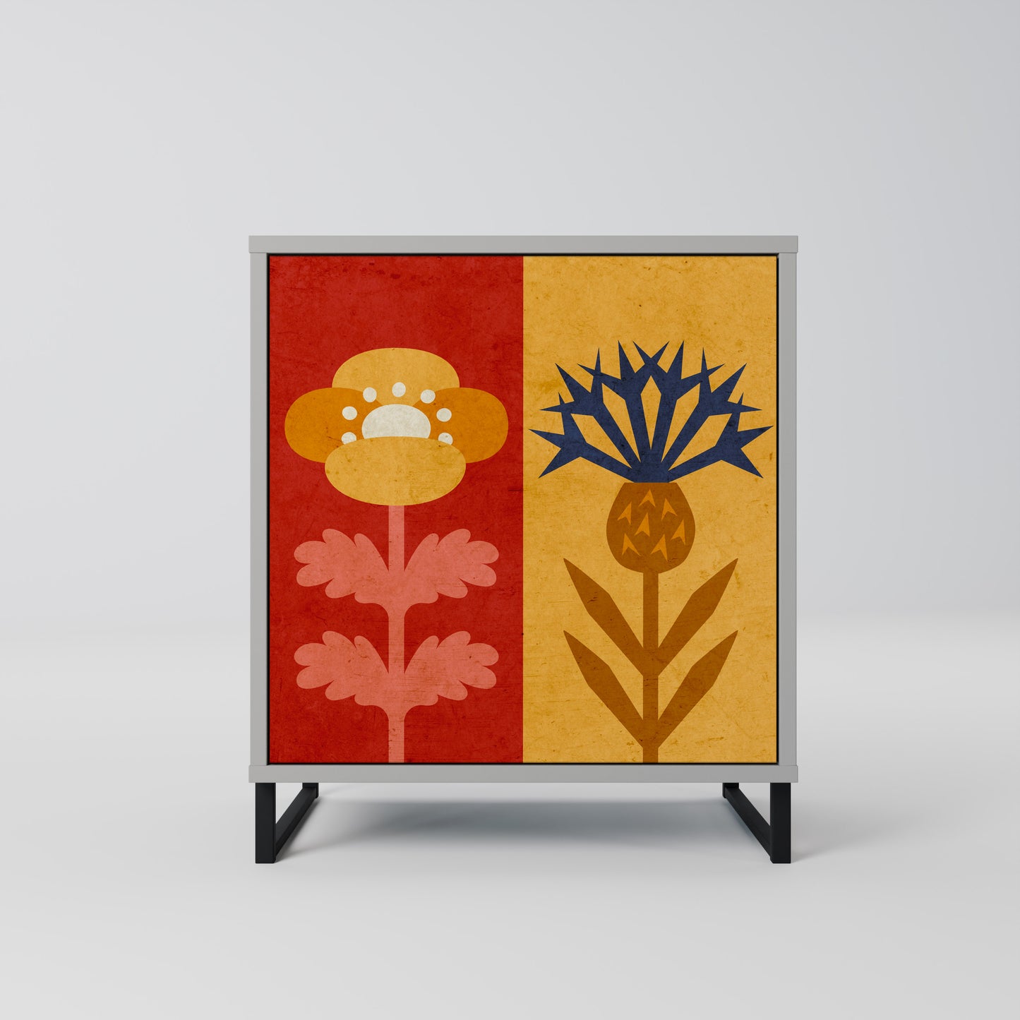 Credenza SCANDIC FLOWERET a 1 anta con finitura grigia