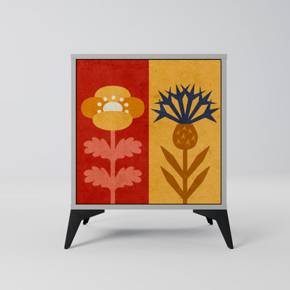 Credenza SCANDIC FLOWERET a 1 anta con finitura grigia