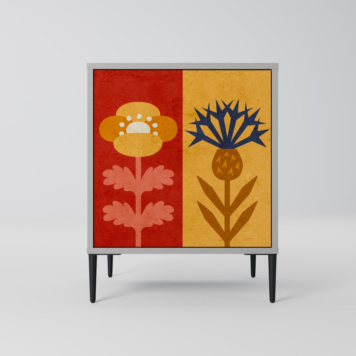 Credenza SCANDIC FLOWERET a 1 anta con finitura grigia