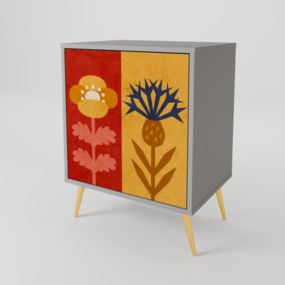 Credenza SCANDIC FLOWERET a 1 anta con finitura grigia